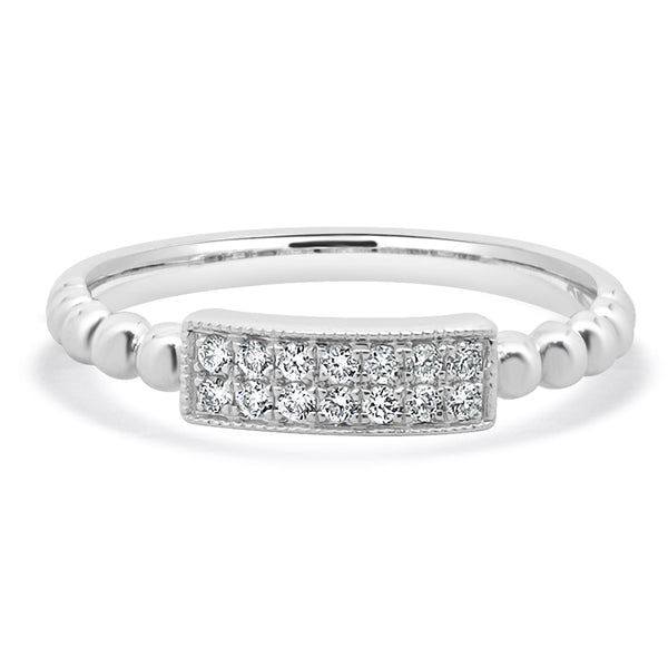 14 Karat White Gold Diamond Rectangular Filigree Band