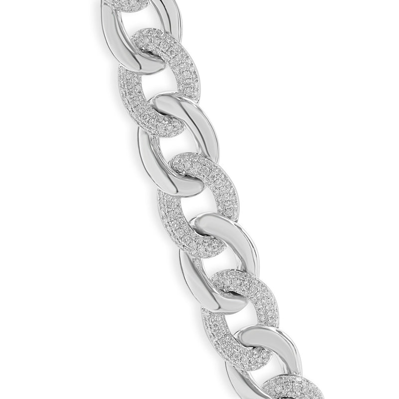 18 Karat White Gold Pave Diamond Cuban Link Necklace with Open Circle Centerpiece