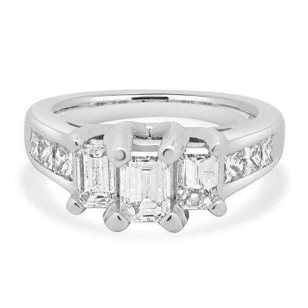 14 Karat White Gold 3 Step Emerald Diamond Engagement Ring