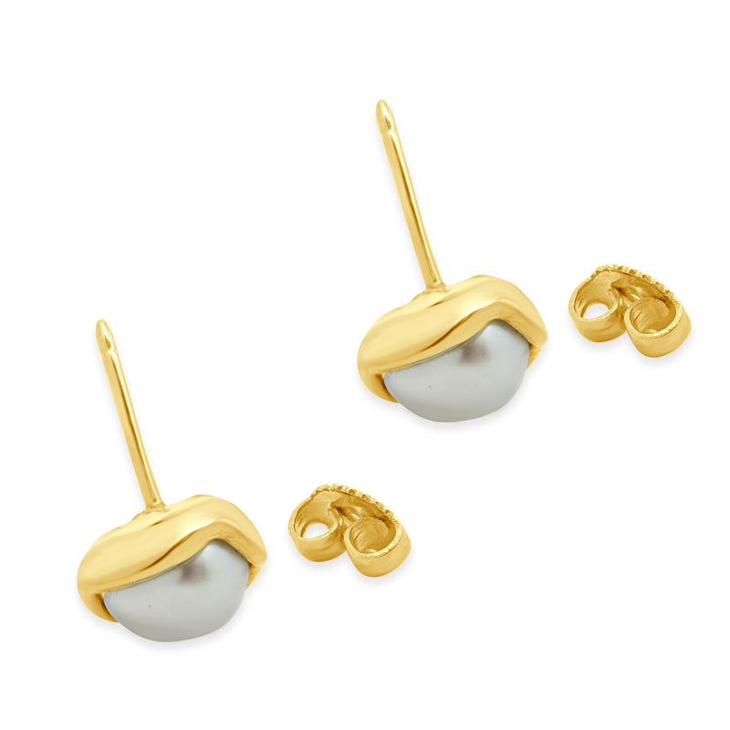 Tiffany & Co. 18 Karat Yellow Gold Bezel Set Pearl Stud Earrings
