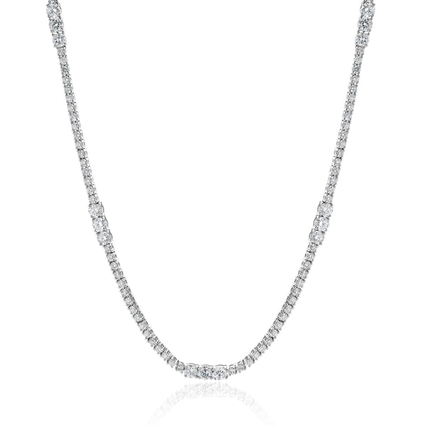 14 Karat White Gold Diamond Station Tennis Necklace
