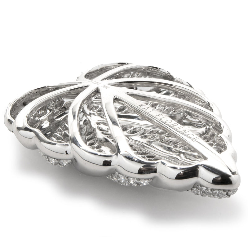 Kat Florence 18 Karat White Gold Pave Diamond Leaf Necklace