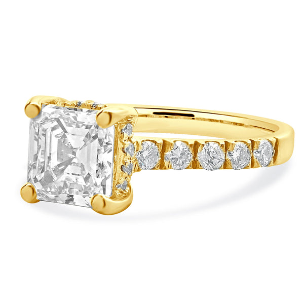 14 Karat Yellow Gold Asscher Cut Diamond Engagement Ring