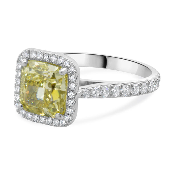 Cartier Platinum Fancy Intense Yellow Cushion Cut Diamond Engagement Ring