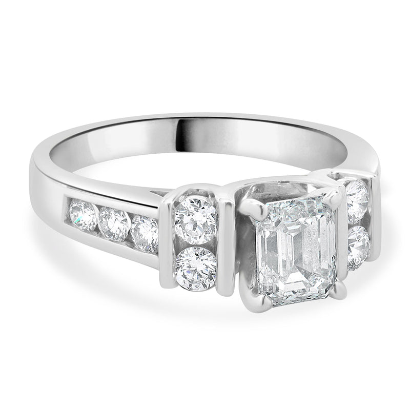 14 Karat White Gold Emerald Cut Diamond Engagement Ring