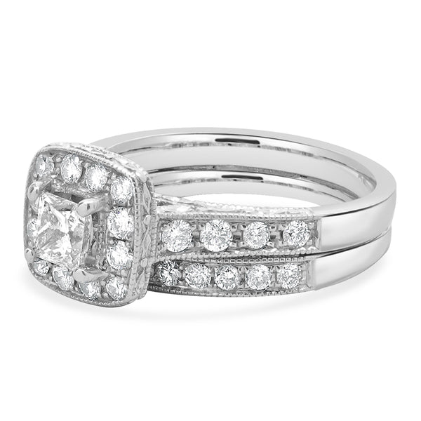 14 Karat White Gold Princess Cut Diamond Wedding Set