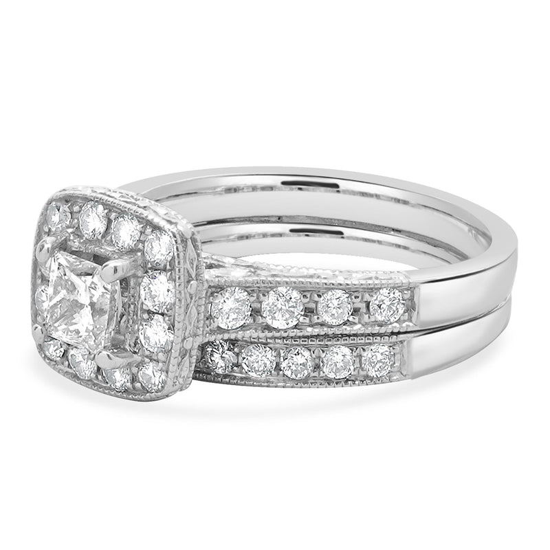 14 Karat White Gold Princess Cut Diamond Wedding Set
