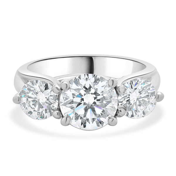 18 Karat White Gold Round Brilliant Cut Three Diamond Engagement Ring