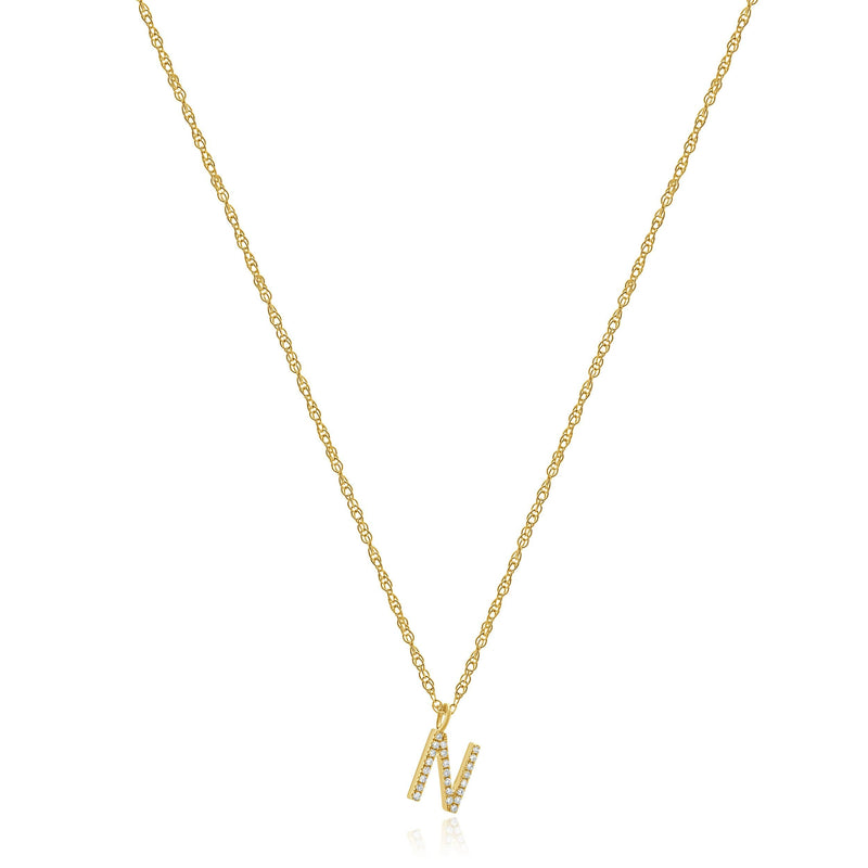 14 Karat Yellow Gold Diamond Initial N Necklace