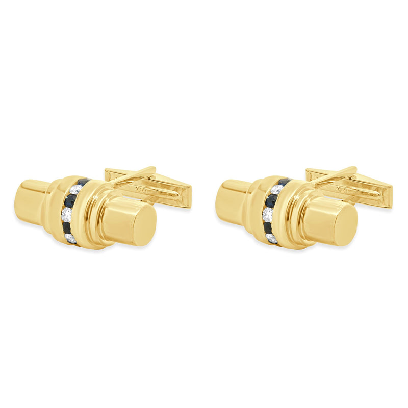 14 Karat Yellow Gold Diamond and Sapphire Barrel Cufflinks