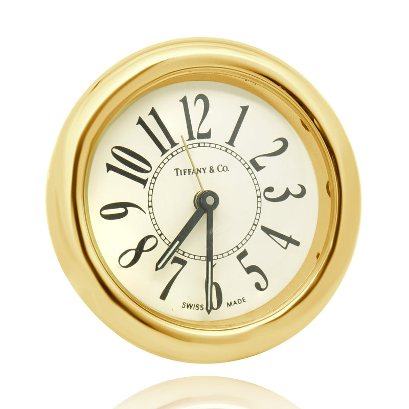 Tiffany & Co. Round Brass Desk Alarm Clock Swiss Quartz