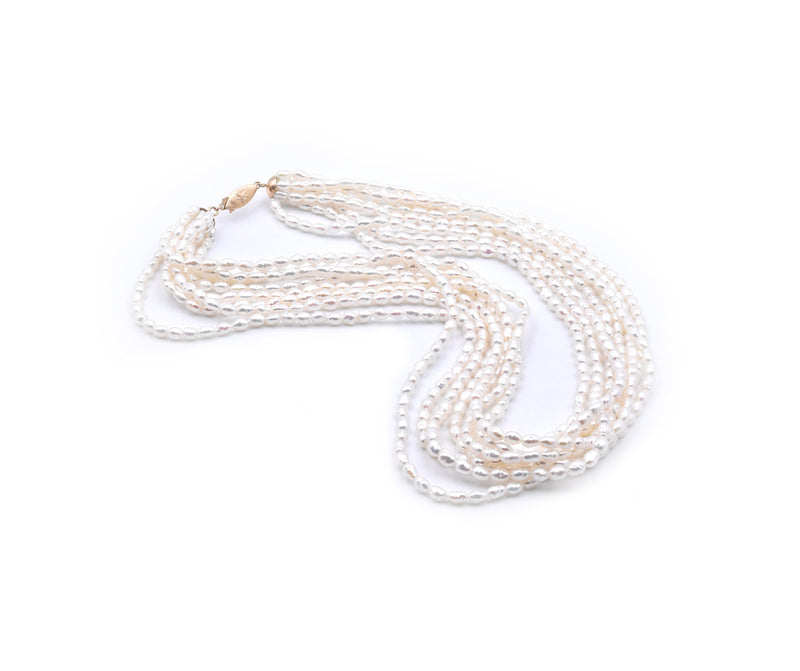 14 Karat Yellow Gold 8 Strand Potato Pearl Strand Necklace