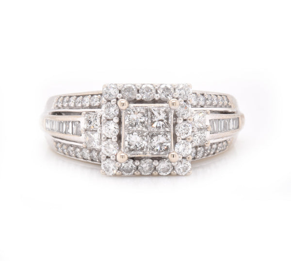 10 Karat White Gold Quadset Diamond Engagement Ring