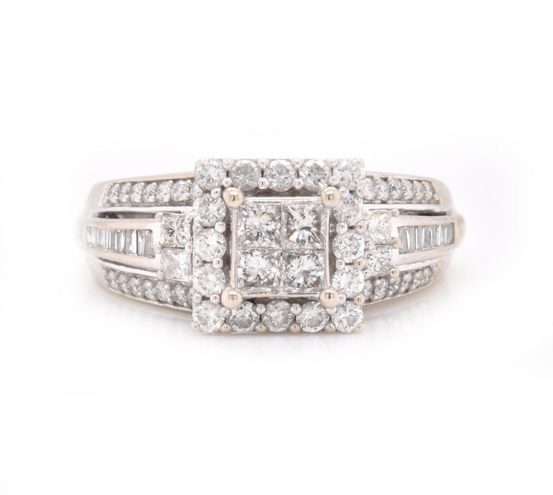 10 Karat White Gold Quadset Diamond Engagement Ring