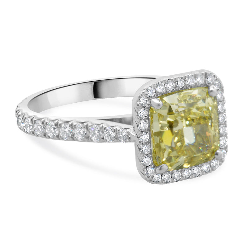 Cartier Platinum Fancy Intense Yellow Cushion Cut Diamond Engagement Ring