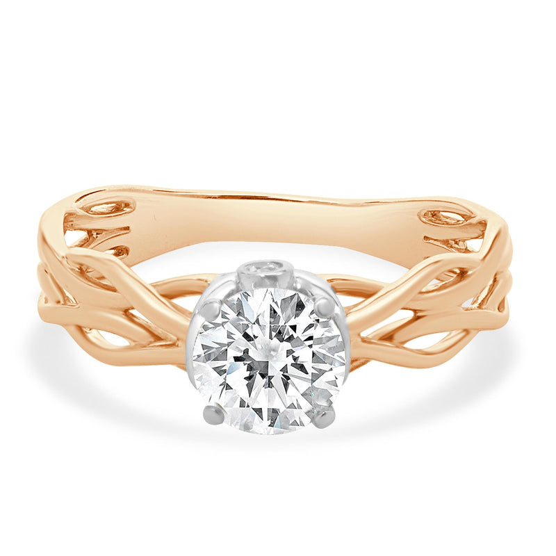 18 Karat Rose & White Gold Round Brilliant Cut Diamond Engagement Ring