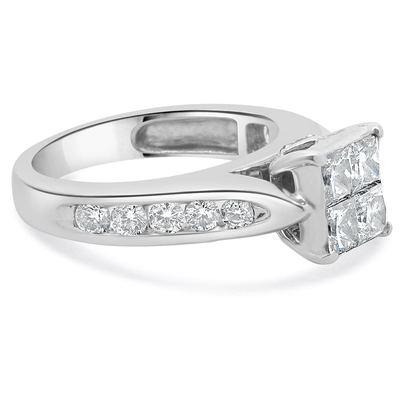 14 Karat White Gold Princess Cut Cluster Diamond Engagement Ring