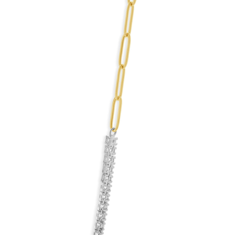 14 Karat Yellow & White Gold Diamond Adjustable Paperclip Inline Necklace