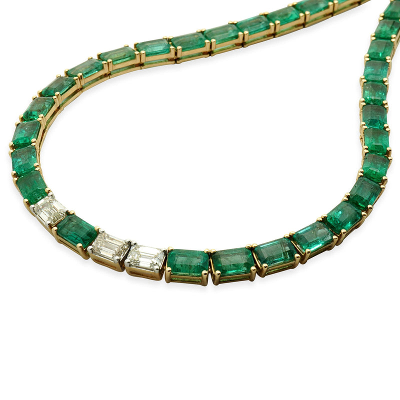 14 Karat Yellow Gold Emerald and Diamond Necklace