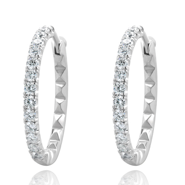 Roberto Coin 18 Karat White Gold Small Diamond Hoop Earrings