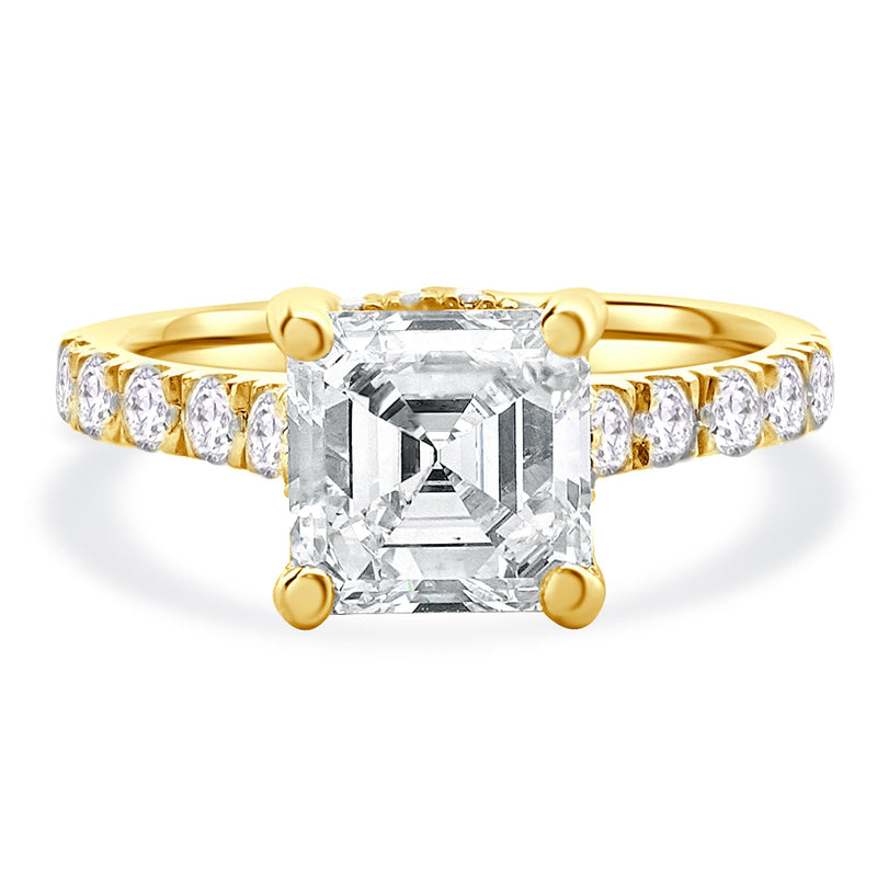 14 Karat Yellow Gold Asscher Cut Diamond Engagement Ring