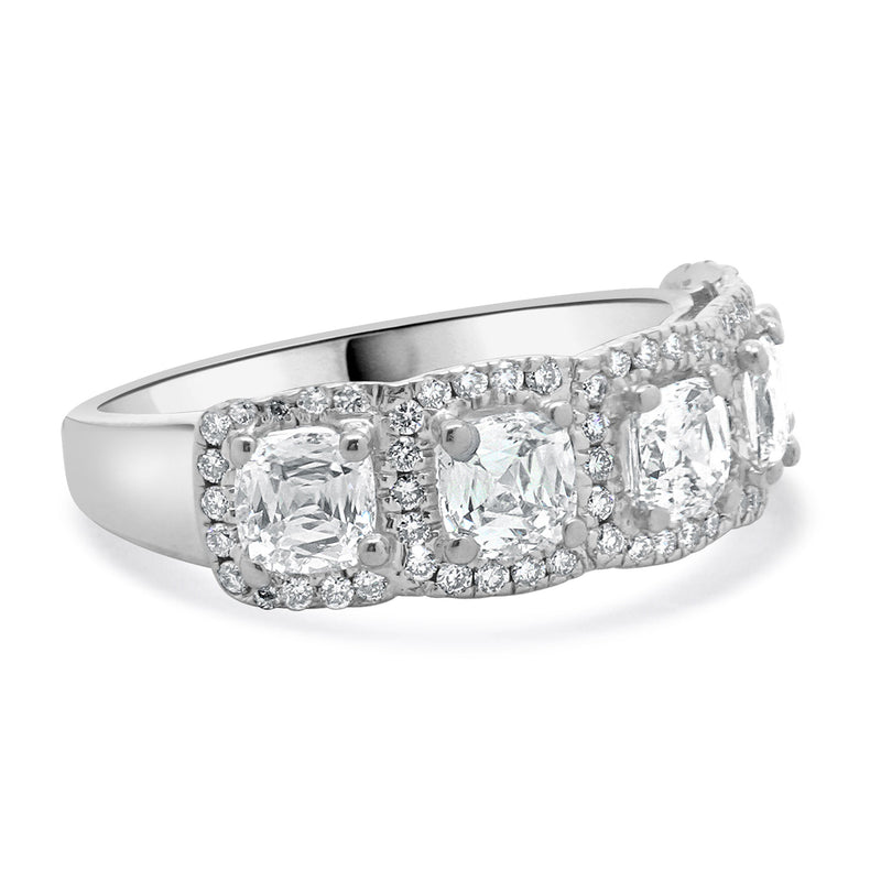 Crisscut 18 Karat White Gold Five Diamond Halo Band