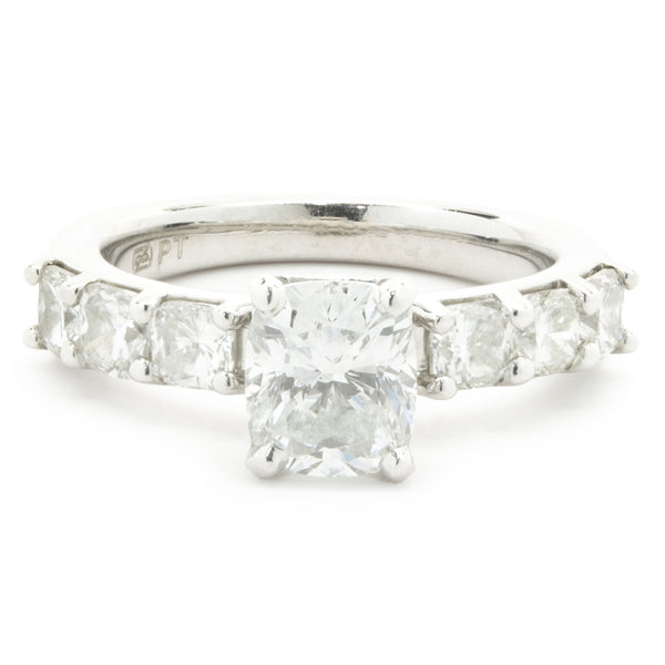 Platinum Cushion Cut Diamond Engagement Ring