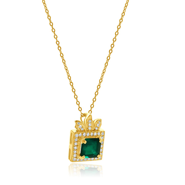18 Karat Yellow Gold Emerald and Diamond Enhancer Necklace