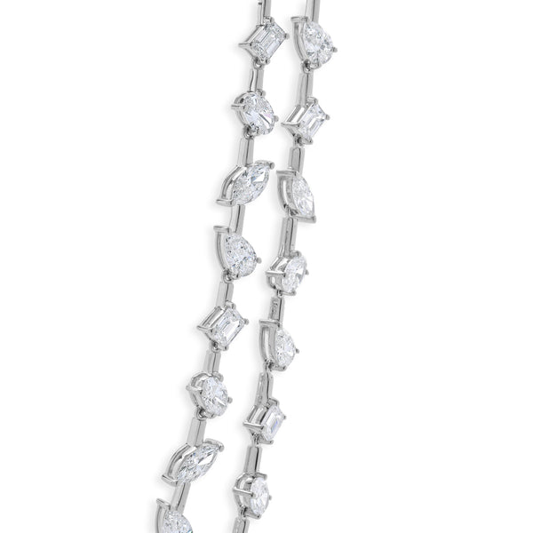 14k White Gold Double Row Multi-Shaped Diamond Necklace