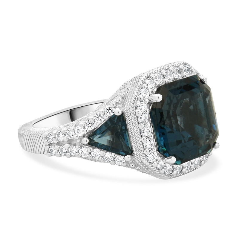Judith Ripka Sterling Silver London Blue Topaz and CZ Ring